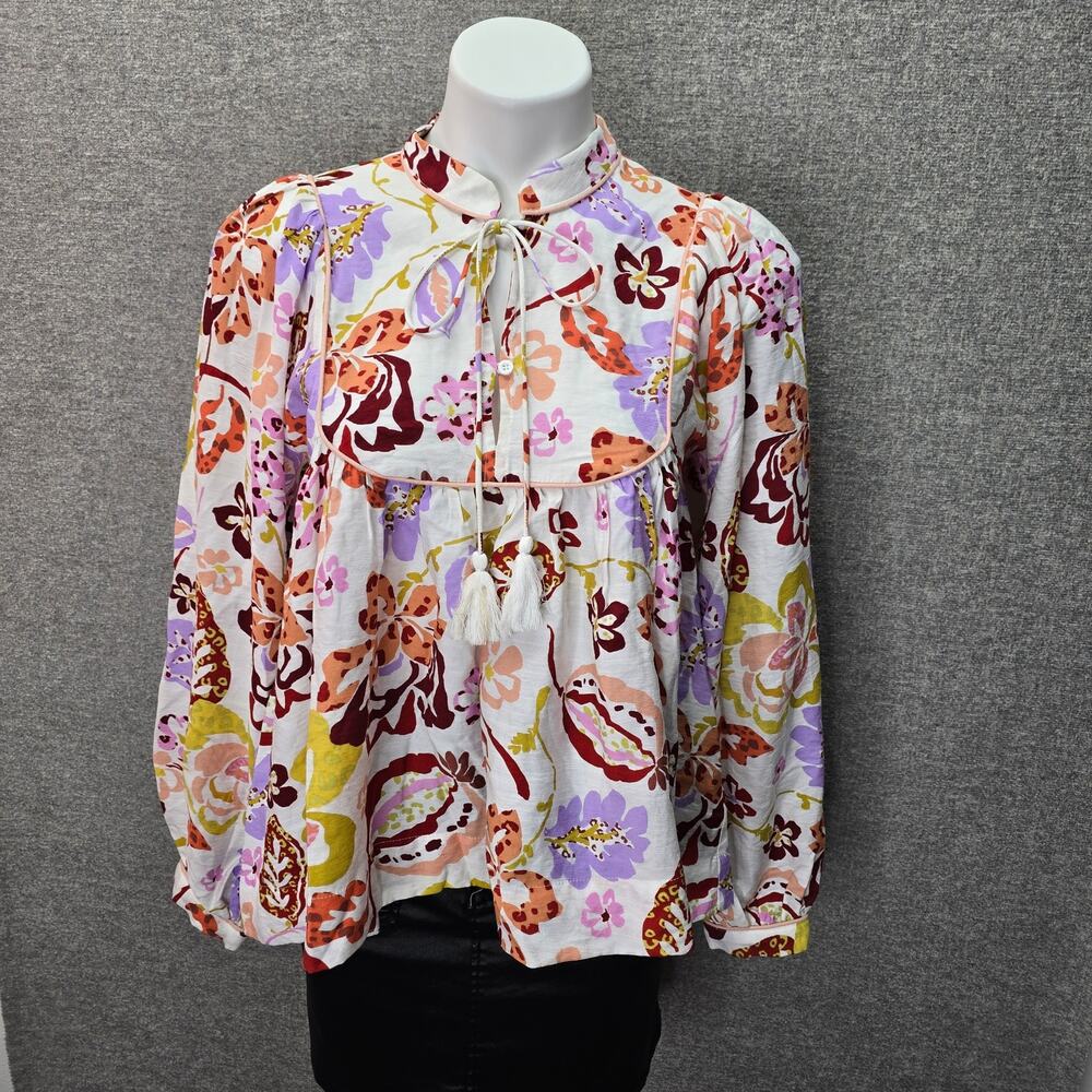 FATE LONG SLEEVE TUNIC TOP WITH PIPING TASSEL, SIZE S